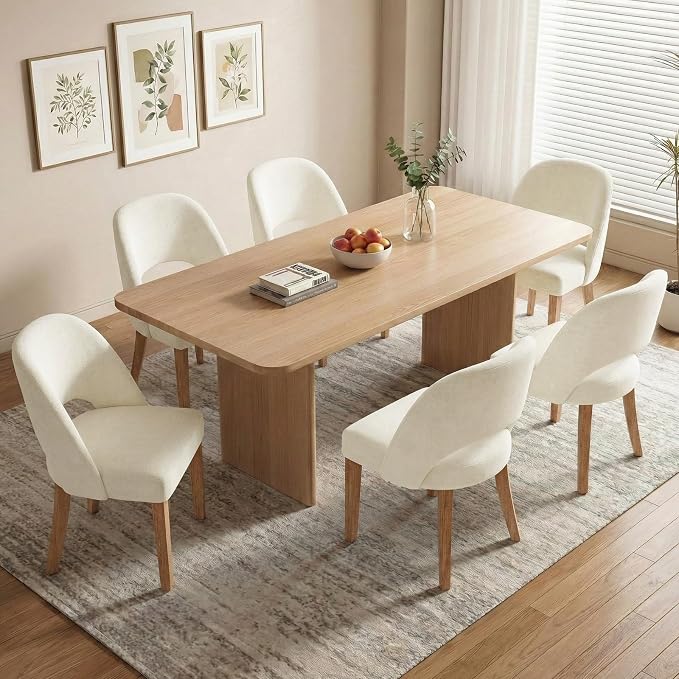 Wooden Dining Chairs Set of 2, Upholstered Modern Chenille Dining Room Chair Kitchen Chairs, Comfy Farmhouse Dinner Chair for Kitchen Dining Room, Beige