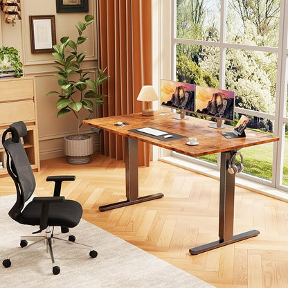 Sweetcrispy Electric Standing Desk Adjustable Height, 48x24 Inch Sit Stand Up Home Office Desks Computer Workstation PC Work Table with 3 Memory Preset Splice Wood Board Metal Frame, Rustic