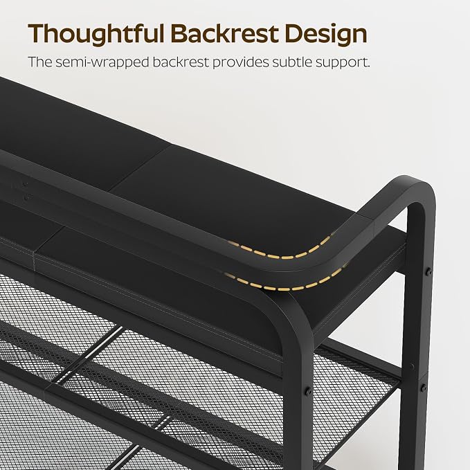 YATINEY Shoe Bench with Backrest, Entryway Bench, 2-Tier Shoe Rack with PU Padded Seat, Upholstered Shoe Storage Bench with Back, for Hallway, Entryway, Foyer, Bedroom, Black HX04BB