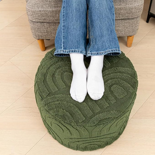 Asuprui Supportive Boucle Pouf Ottoman Foot Rest Elevate Your Living Room Decor with Lightweight Pouf Filler Modern Foam Stuffed Poof Perfect to Rest Your Feet (Deep Green, 20x20x14 Inches)