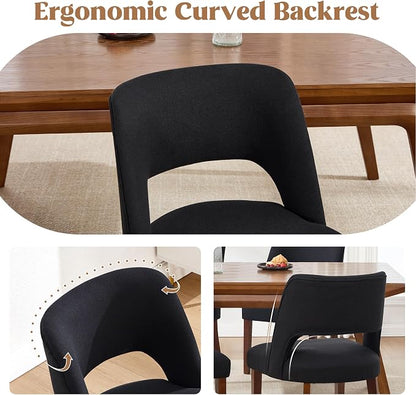 Dining Chairs Set of 2,Modern Dining Room Chairs with Thick Cushions,Upholstered Linen Fabric Kitchen Chairs for Kitchen Dining Room Black