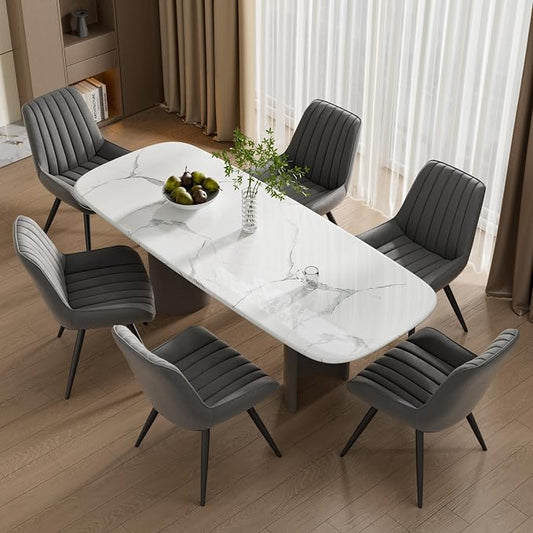 Mid Century Modern Dining Chairs Set of 6, Soft Cushion Upholstered Fabric Kitchen Chairs, Dark Grey