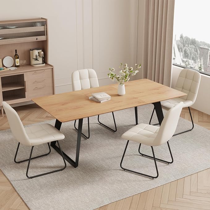 ZckyCine 63‑79 Inch Expandable Dining Set with 6 PU‑Leather Chairs, Wooden Tabletop for Large Dining‑Rooms and Banquet Spaces