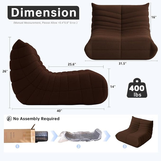 WHGBJA Bean Bag Chair for Adults, Lazy Bean Bag Sofa for Bedroom, Living Room, Reading, Gaming Floor Sofa Chair, Boneless, Comfy