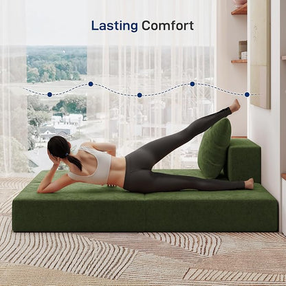 Living&Giving Cloud Sectional Couch for Living Room, Modular Boneless Couch with 1 Ottoman, Middle-seat Can Be Combined with Modular Sofa, Customizable Layout for Any Space, Green