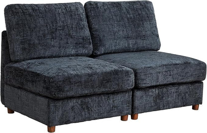 ORRD Modern Chenille Middle Armless Sofa Seat Set of 2 for Modular Sectional Couch for Living Room, Black Blue