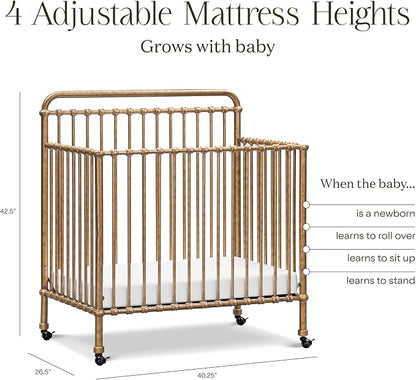 Namesake Winston 4-in-1 Convertible Mini Crib w/Wheels Durable Metal | GREENGUARD Gold Certified - Portable, Metal Baby Crib w/ Removable Wheels - Converts to Toddler Bed, Daybed & Twin Size Bed