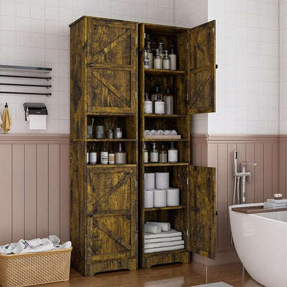 Viaozutis Tall Bathroom Storage Cabinet, Slim Freestanding Cabinet with Adjustable Shelves, Vertical Storage Organizer for Small Bathrooms, Toilet Paper & Daily Essentials Storage Retro Colors
