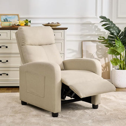 Recliner Chair for Living Room, Modern Adjustable Home Theater Seating Single Sofa Manual Push Back Armchair with Soft Linen Upholstery & High Backrest for Small Spaces, Linen-Cream