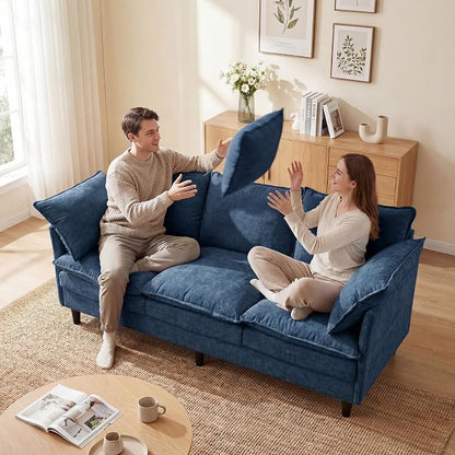 3 Seater Couch & Loveseat Sofa 2 Piece Set, Small 50" Love Seat & 69" Cloud 3 Seat Couch Sofa Set Washable Chenille Pillow Living Room Set for Apartment Office 8833-BLUE-3+2