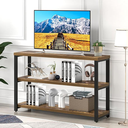 EXCEFUR Industrial Metal & Wood Console Tables for Living Room, Entryway Table with 3 Tier Storage Shelves, Sofa Hallway Table Behind Couch, Rustic Brown, 47 Inch