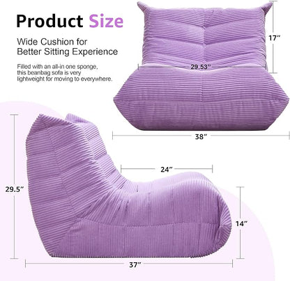 Hobestluk Adults Bean Bag Chair Faux Fur BeanBag Couch for Living Room | Purple Corduroy,Ergonomic Design,Memory Foam,UltraSoft,Anti-slip Bottom,No Assembly Required,Decorative Style for Living Room