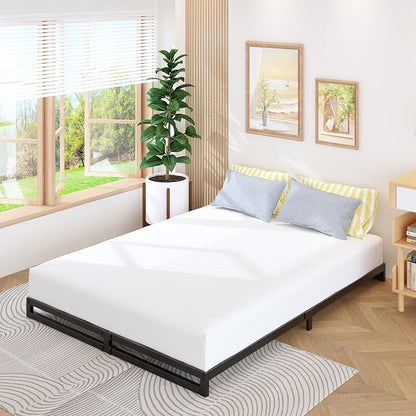 Lutown-Teen 4 Inch Full Size Bed Frame No Box Spring Needed, Heavy Duty Metal Platform Beds with Sturdy Steal Slats for Mattress Foundation, Easy Assembly, Noise Free, Black
