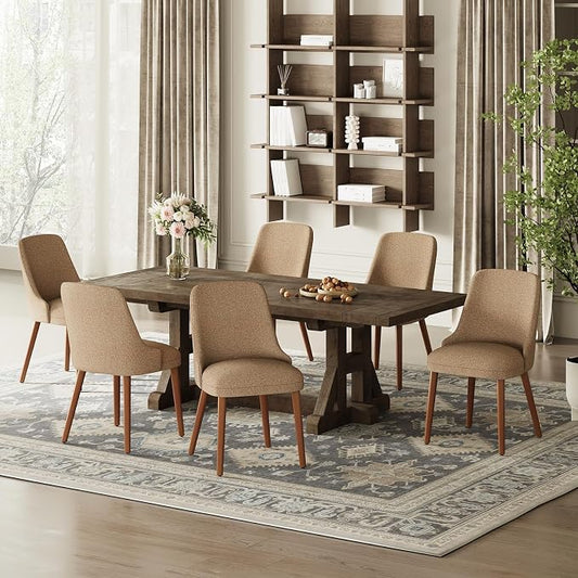 MALOL Dining Room Chair Set of 6, Upholstered Kitchen Chairs with Wood Legs, High-Back Padded Dining Chairs for Dining Room/Restaurant/Cafe, Camel