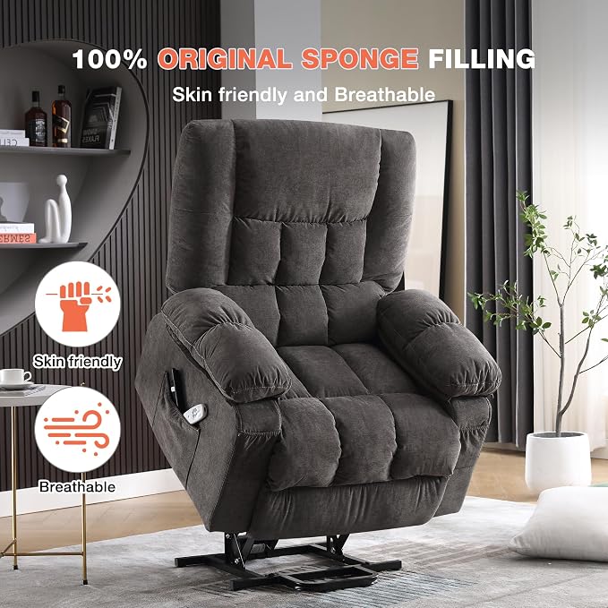 MAHOMICO Power Lift Recliner Chair for Elderly with Vibration Massage and Lumbar Heating, Electric Lift Recliner Single Sofa with Side Pocket and USB Charge Port for Living Room