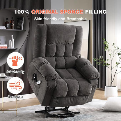 MAHOMICO Power Lift Recliner Chair for Elderly with Vibration Massage and Lumbar Heating, Electric Lift Recliner Single Sofa with Side Pocket and USB Charge Port for Living Room