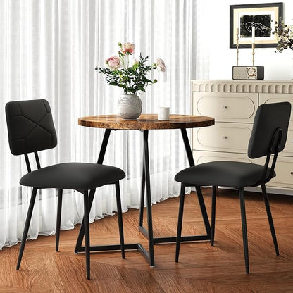 VECELO Dining Chairs Set of 2, Modern Upholstered Kitchen Chairs with Faux Leather Cushion Seat & Metal Legs for Kitchen, Living Room, Tufted Backrest Design, Black