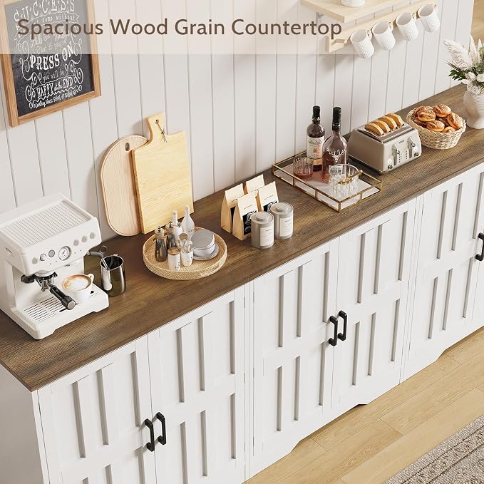 Sideboard Buffet Cabinet, Modern Farmhouse Kitchen Storage Cabinet, 94.5" Modular Accent Cabinet Coffee Station Bar Media Console Table Credenza for Kitchen Dining Room, Living Room Entryway Hallway