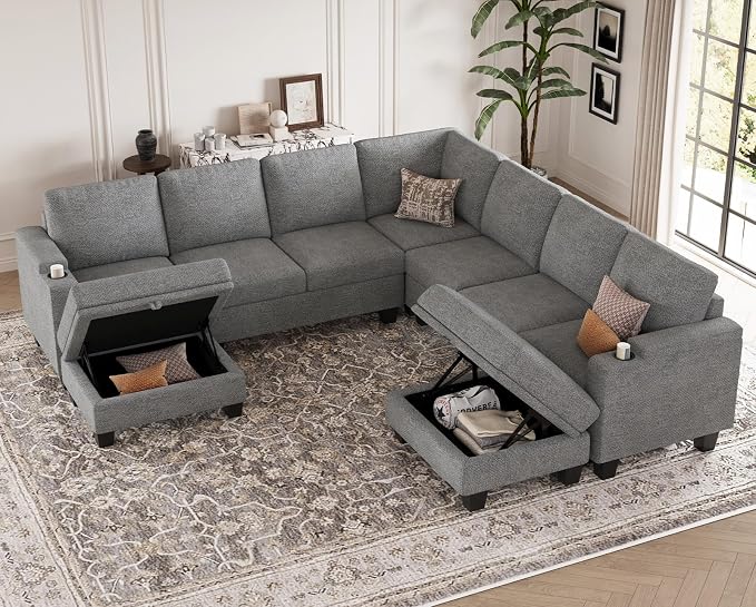 Belffin Modular Sectional Sofa Couch with Storage U Shape Convertible Corner Couches for Living Room Light Grey Couch