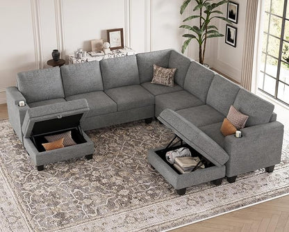 Belffin Modular Sectional Sofa Couch with Storage U Shape Convertible Corner Couches for Living Room Light Grey Couch