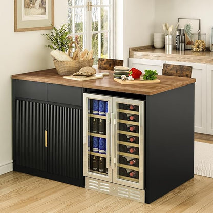 GDLF 60.7" W Large Kitchen Island with Storage and Fridge Space, Modern Kitchen Bar Island Table and Dining Table with Drawers