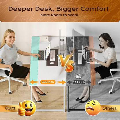 PRAISUN 55 X 24 Inch Computer Desk with Deeper Desktop, Gaming Office Writing Work Desk for Home Office, Study, Bedroom, Work from Home, Metal Frame, White