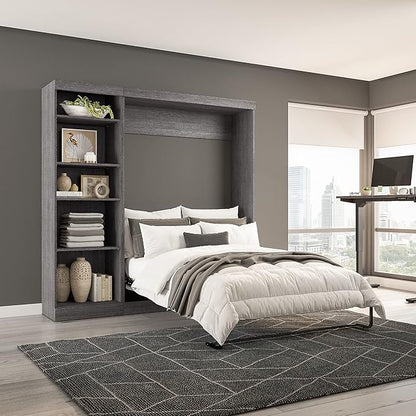 Bestar Pur Full Murphy Bed with Shelving Unit, 84-inch Space-Saving Wall Bed for Multipurpose Room