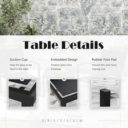 Greesum 3 Pieces Patio Furniture Set Outdoor Conversation Textilene Fabric Chairs for Lawn, Garden, Balcony, Poolside with A Glass Coffee Table, Black