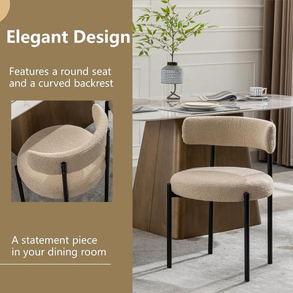 Boucle Dining Chairs Set of 4, Beige Dining Chairs with Upholstered Seat and Round Back, Mid-Century Modern Kitchen Chairs for Dining Room, Restaurant
