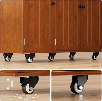 Ahomly Kitchen Island with Storage, Rolling Kitchen Island on Wheels with Drop Leaf, Interal Storage Rack, a Drawer, Spicy Rack and Towel Bar, Mobile Island Table for Kitchen, Brown