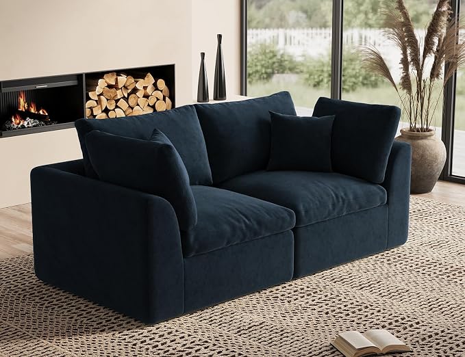 ohllob 78.9" Loveseat Sofa, Cloud Boneless Couches for Living Room, Modern Modular Sectional Sofa, Oversized, Blue