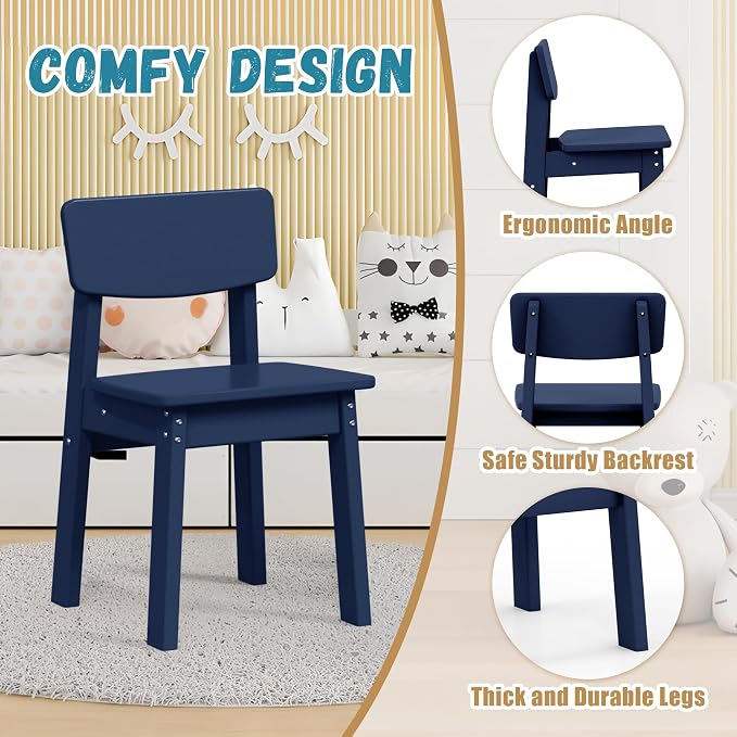 Costaelm Outdoor Kids Dining Chair Set of 2,Step Stool Toddler Chair, Navy Blue