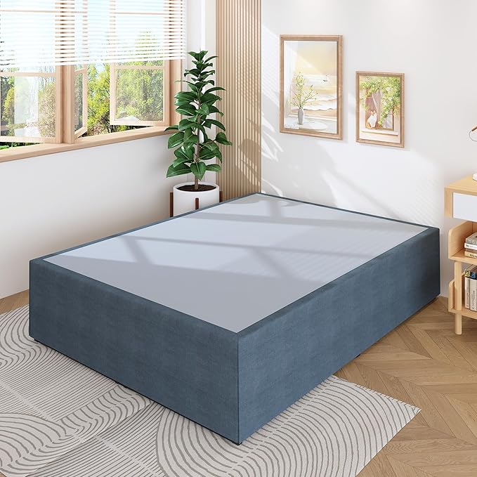 Lutown-Teen 18 Inch Full Size Bed Frame with Storage Bed Cover Skirt, Heavy Duty Metal Full Platform Bed Frame No Box Spring Needed, Easy Assembly, Noise Free, Black and Blue