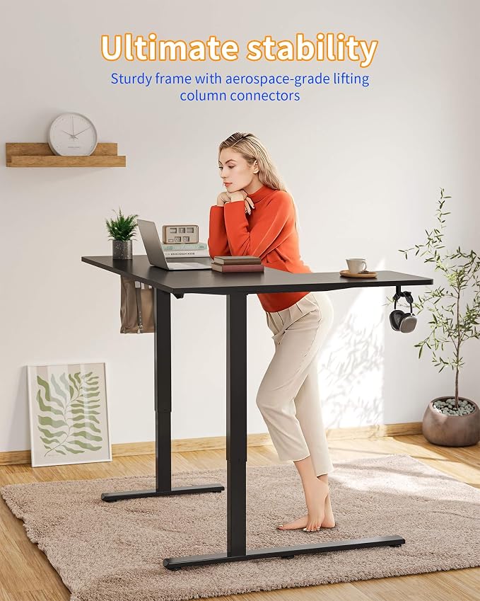 YIHAYO Reversiable L-Shaped Electric Standing Desk, 55 Inches Adjustable Height Corner Desk, Sit and Stand Up for Work Office Home, Computer Table with Splice Board, Black