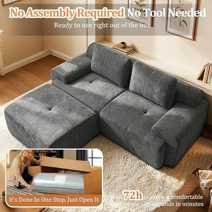 85" L Shaped Oversized Cloud Couch, Comfort Boneless Sectional Couches for Living Room, Modular Sofa High Back & Extra Deep Seat, No Assembly, Soft Chenille (Dark Grey, 85 inch- L Shaped（2+1）)
