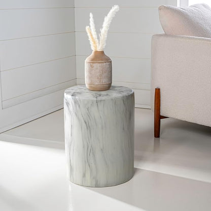 JONATHAN Y Troy Modern 17" Faux Marble Cylinder Accent Table, Round Pedestal End Table and Decorative Indoor Stool for Living Room, Small Minimalist Drum Side Table, White and Black TBL1101A