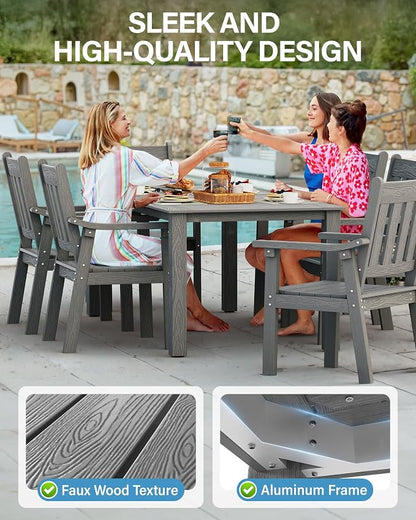 YEFU HIPS Patio Table Set: 10 Piece Outdoor Table and Chairs Dining Furniture Set with Umbrella Hole - Gray Modern Plastic Dining Sets 8 Person for Outside Deck with Metal Aluminum Frame