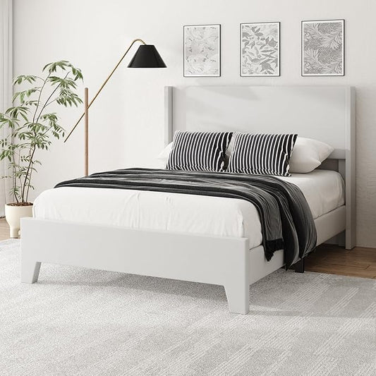 Full Size Bed Frame with Faux Leather Upholstered Headboard, Wear-Resistant, Easy Clean, Mattress Foundation, No Box Spring Required, Easy Assembly, Grey