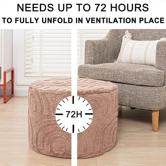Asuprui Plush Fabric Ottoman Footrest – 20"x14" Soft Foam Pouf with Removable Cover Perfect for Living Room, Bedroom & Dorm(Light Coffee)