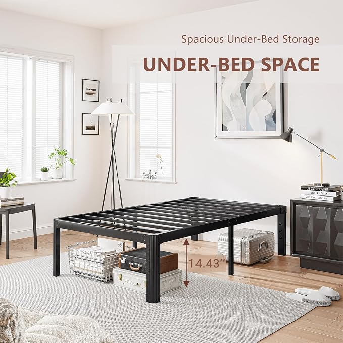 16 Inch High Platform Twin Bed Frame No Box Spring Needed, Metal Bed Frame Twin, Noise Free, Easy Assembly, Heavy Duty, Black