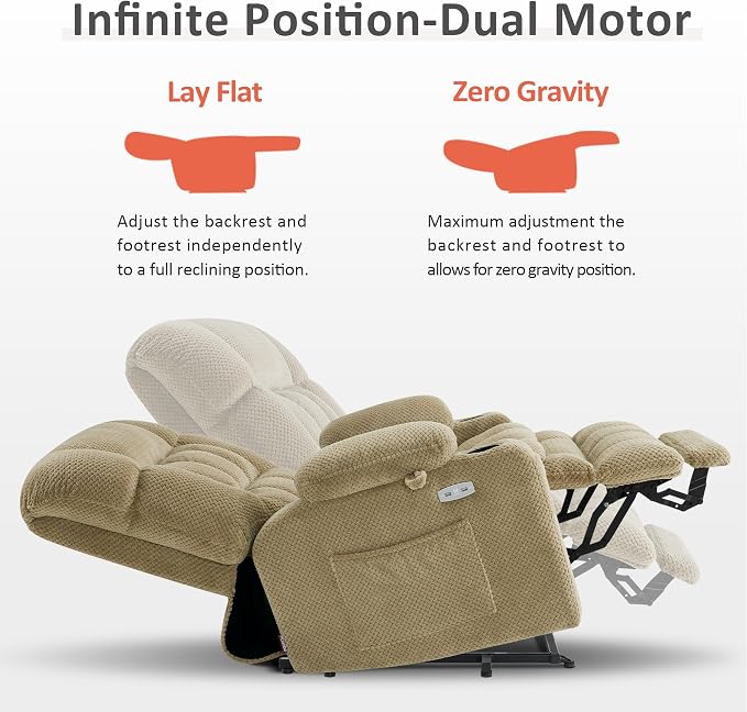 MCombo Small Dual Motor Power Lift Recliner Chair for Elderly, Zero Gravity Lift Chair with Heat and Massage, Lay Flat Recliner for Petite, USB Ports, Fabric R7894 (Small-Wide, Beige)