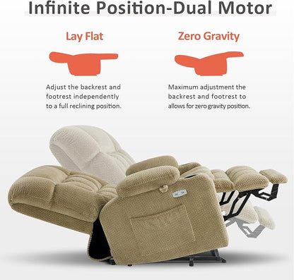 MCombo Small Dual Motor Power Lift Recliner Chair for Elderly, Zero Gravity Lift Chair with Heat and Massage, Lay Flat Recliner for Petite, USB Ports, Fabric R7894 (Small-Wide, Beige)