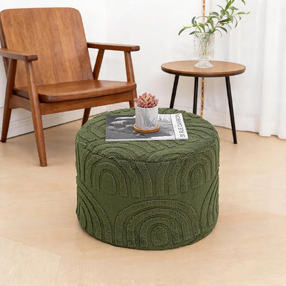 Asuprui Supportive Boucle Pouf Ottoman Foot Rest Elevate Your Living Room Decor with Lightweight Pouf Filler Modern Foam Stuffed Poof Perfect to Rest Your Feet (Deep Green, 20x20x14 Inches)