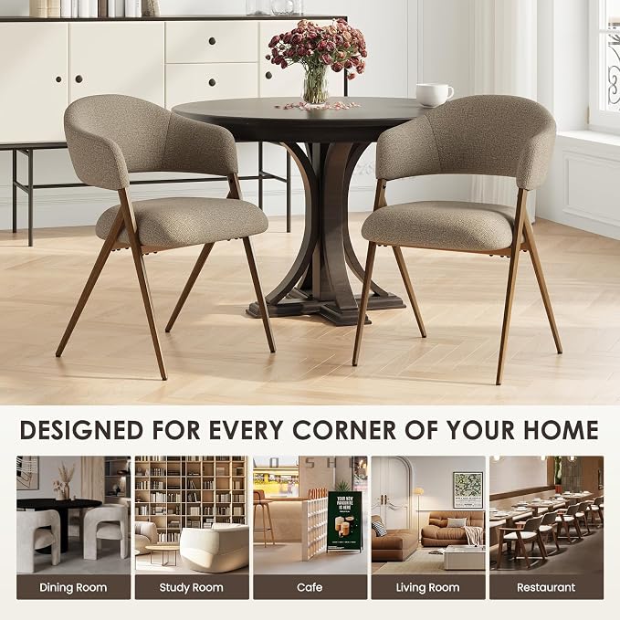 COLAMY Dining Chairs Set of 2, Mid Century Modern Dining Room Kitchen Dinner Chairs with Iron Legs, Open Back and Padded Seat, for Living Room/Bedroom/Restaurant/Cafe, Taupe