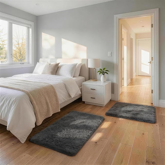 Ophanie Small Rug Washable Non Slip Throw Bedside Area Rugs, Fluffy Soft Mini Bedroom Carpet, Door Entryway Indoor Inside Front Entrance 2x3 Mat 2 Pack, Home Decor Aesthetic, Grey