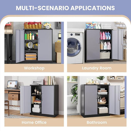 36" H Metal Storage Cabinet, Black Metal Cabinet with 2 Lockable Doors and 2 Adjustable Shelves, Garage Storage Cabinet for Home Office, Garage, School, Apartment, Warehouse