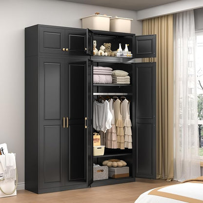 32" Metal Wall Cabinet 2 Doors,Black Hanging Cabinets with Handle,Metal Wardrobe Cabinets,Armoire Wardrobe Closet,Clothes Storage Cabinet for Bedroom,Laundry Room