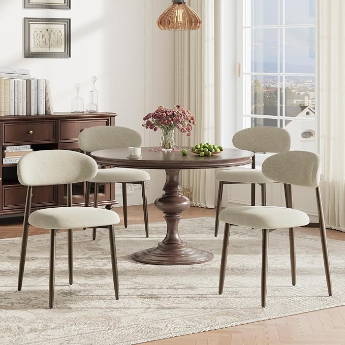 MALOL Dining Chairs Set of 4, Upholstered Kitchen & Dining Room Chairs with Curved Back and Bronze Metal Legs, Comfortable Modern Dining Side Chairs for Dining Room, Kitchen, Camel