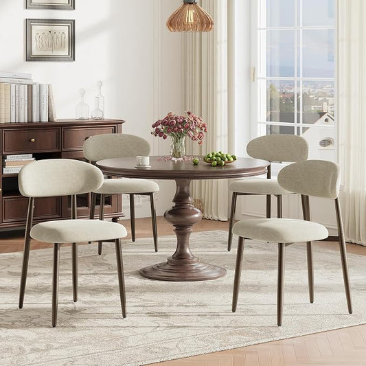 MALOL Dining Chairs Set of 4, Upholstered Kitchen & Dining Room Chairs with Curved Back and Bronze Metal Legs, Comfortable Modern Dining Side Chairs for Dining Room, Kitchen, Camel