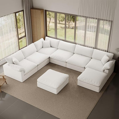 Cloud Modular Sectional Sofa,253.8" Down Filled Sofa 7 Seat with Chaise,Minimalist Sofa Cover Washable and Replaceable Couches for Living Room,Sectional Sofa Deep Seat